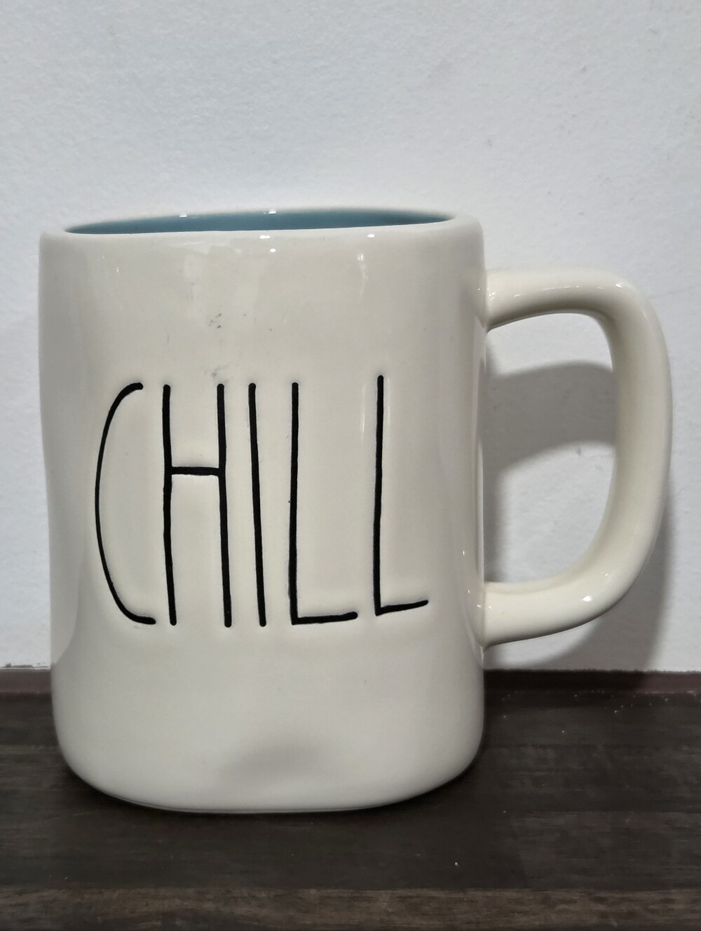 Rae Dunn CHILL Mug - White with Light Blue Interior